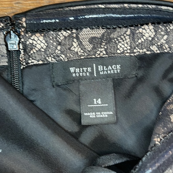 White House Black Market Strapless Black & Gold Midi Dress w/Bow Detail Size 14 - Picture 3 of 4